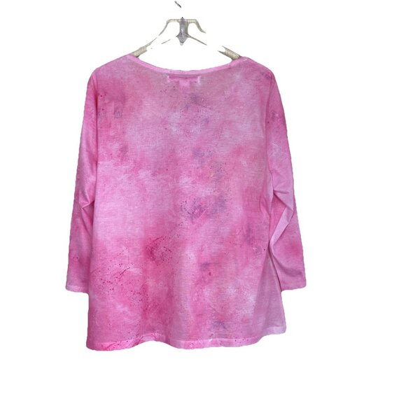 Leoma Lovegrove Womens Size 2X Pink Yellow Lilies Tropical Print Tunic Top XXL - Picture 6 of 6